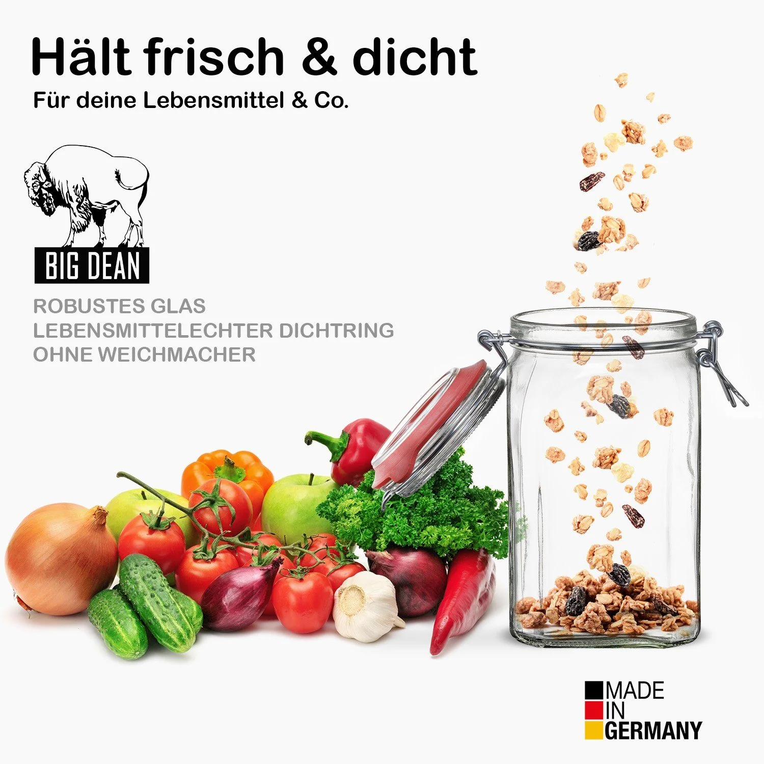 BIGDEAN 12x Einmachgläser 1,5 L mit Bügelverschluss Made in Germany