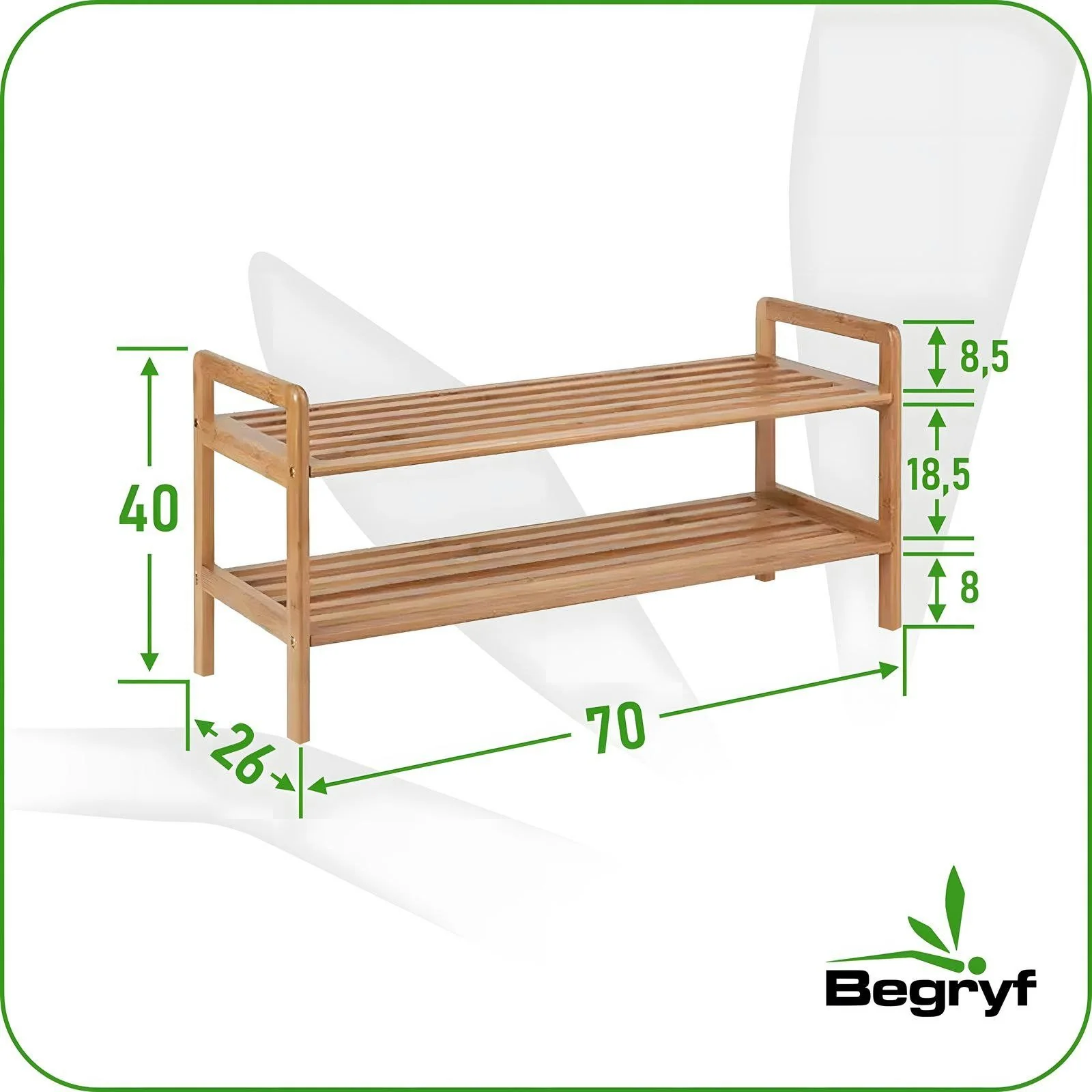 BEGRYF Bambus Schuhregal 70 x 26 x 40 cm Natur
