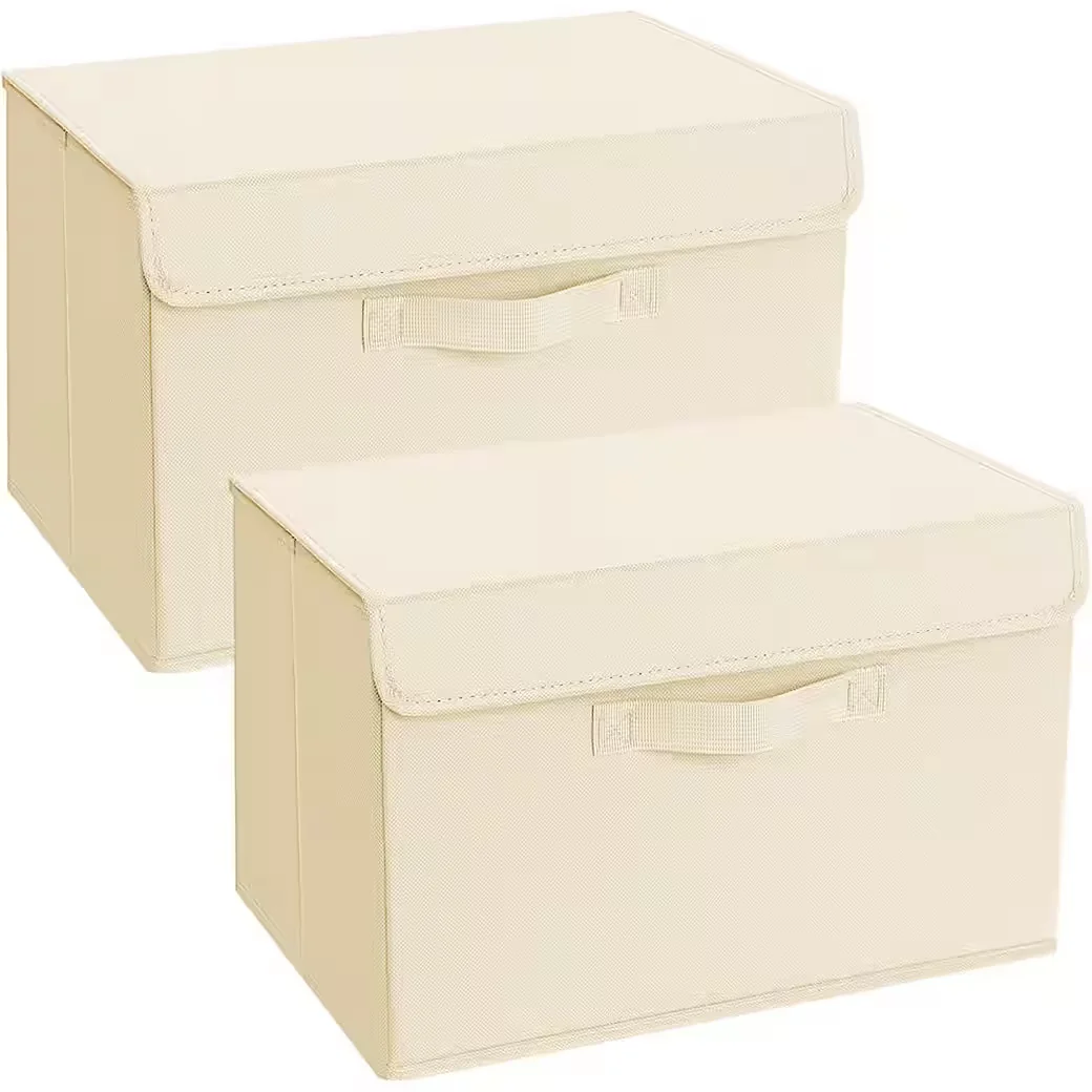Faltbox Aufbewahrungsboxen Deckel Griff Stoff 2 Stück Lichtbeige