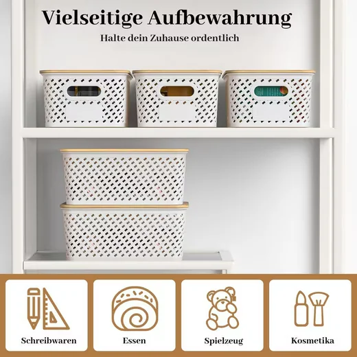 BLINGBIN Aufbewahrungsboxen 6er Set mit Bambusdeckel 5L Kunststoff