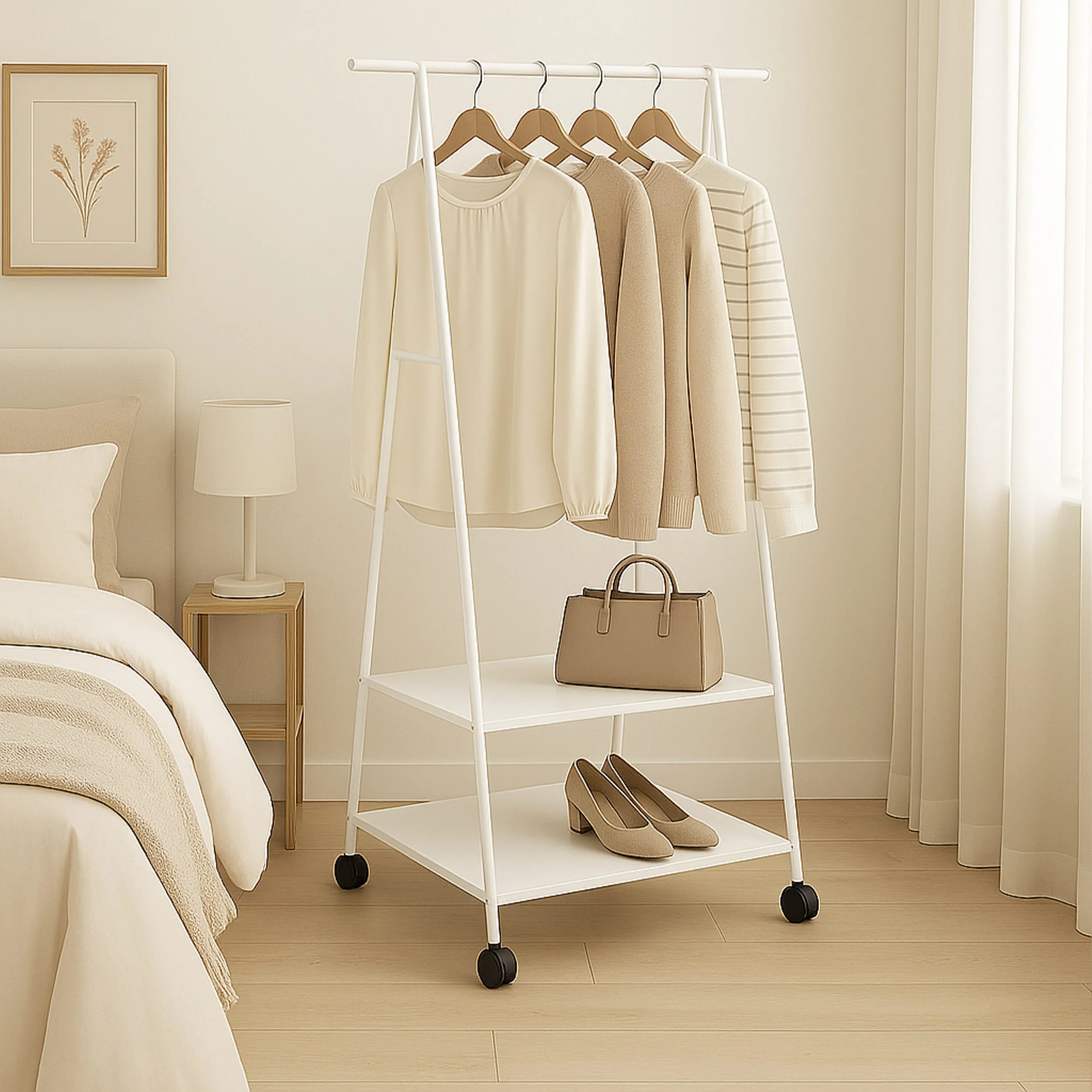 Relaxdays Kleiderständer mit 2 Vliesablagen Garderobe