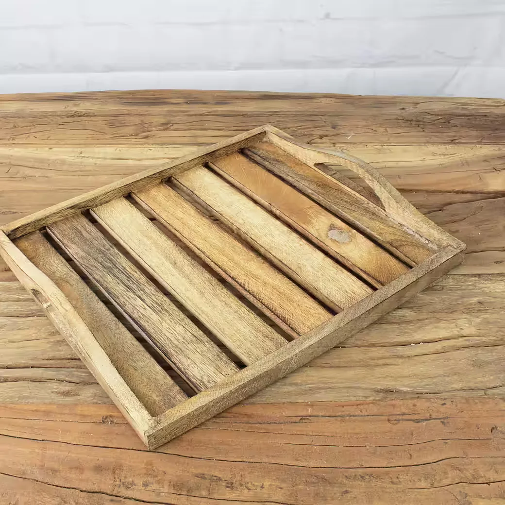 MACOSA HOME Dekotablett Mangoholz 30 cm braun rechteckig mit Griffen