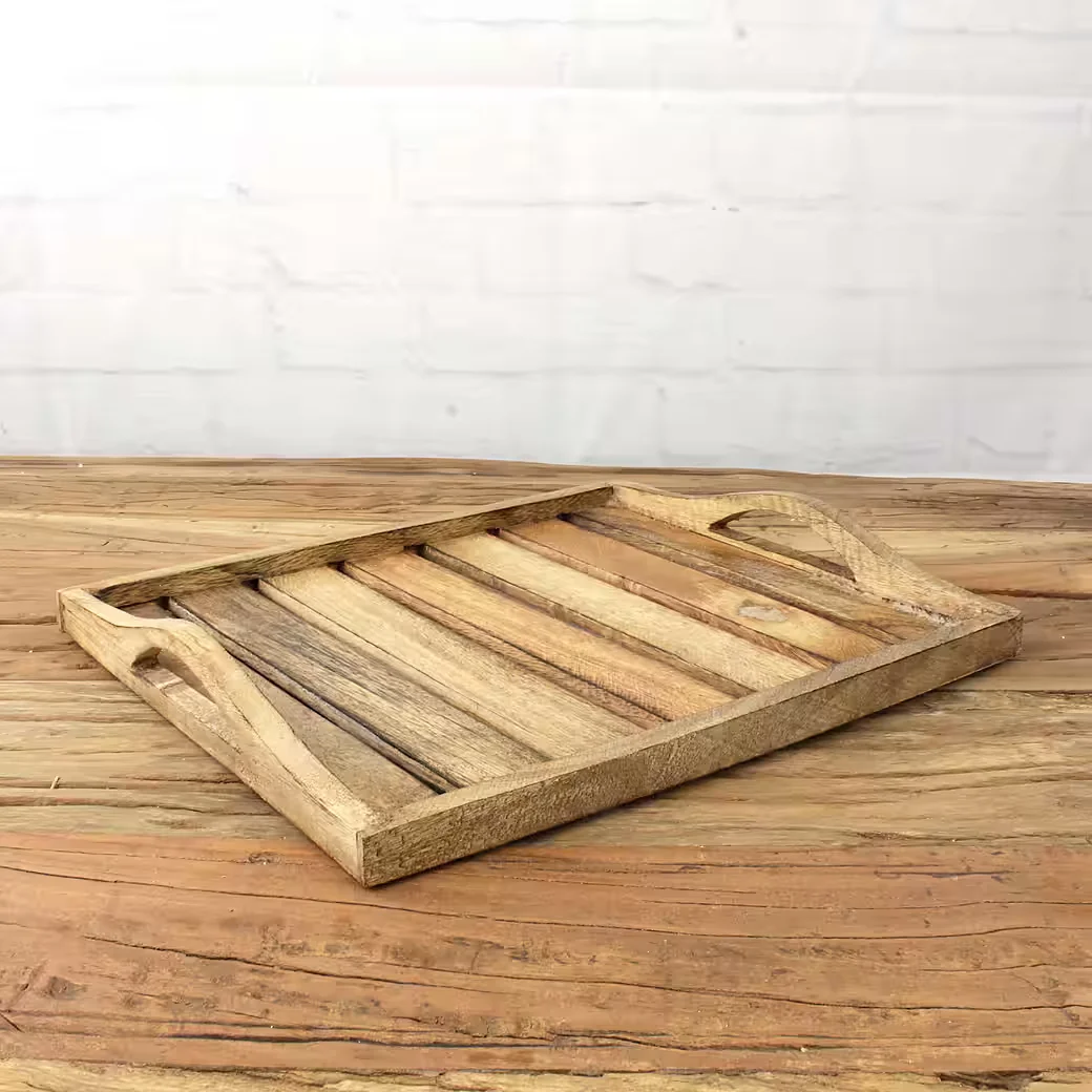 MACOSA HOME Dekotablett Mangoholz 30 cm braun rechteckig mit Griffen