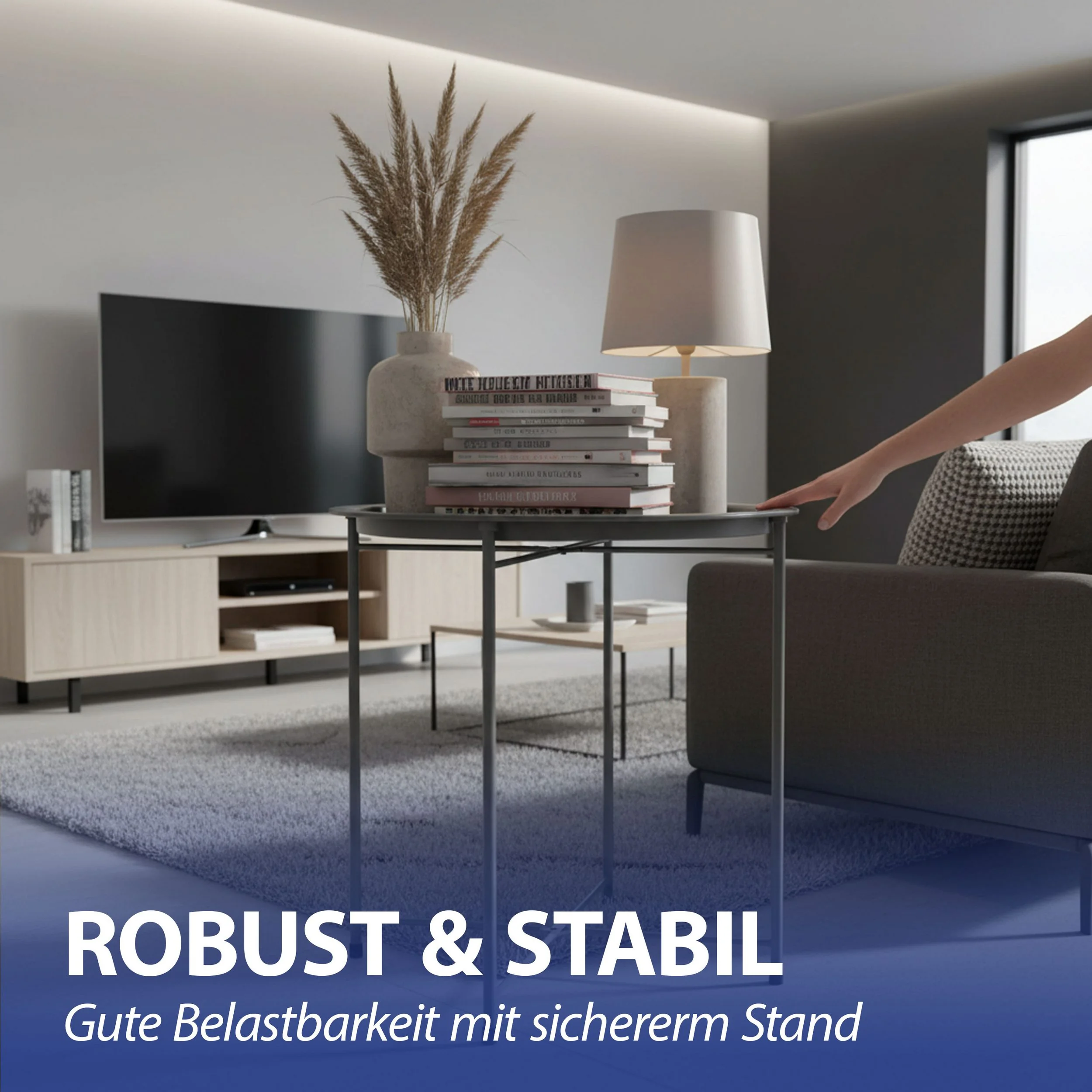 CEPEWA Beistelltisch rund grau Eisen PVC Industriedesign