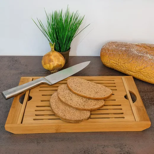 Relaxdays Bambus Schneidebrett mit Krümelfach Brotschneidebrett