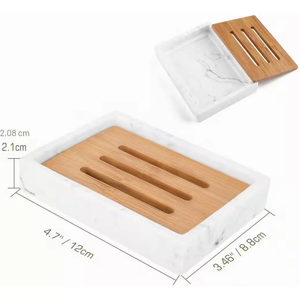 LUXUSKOLLEKTION Seifenschale Bambus Marmoroptik Weiß