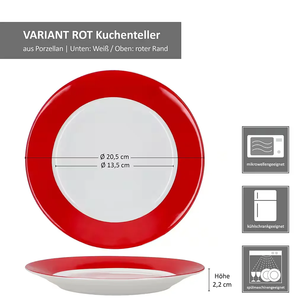 MamboCat Frühstücksteller 6er Set Rot bunt Kuchenteller Dessertteller