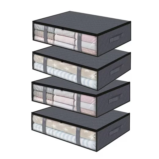 TUWENA Unterbettkommoden 4er Pack mit Sichtfenster, faltbar