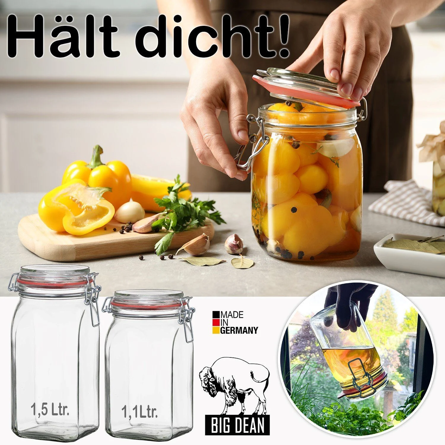 BIGDEAN 12x Einmachgläser 1,5 L mit Bügelverschluss Made in Germany