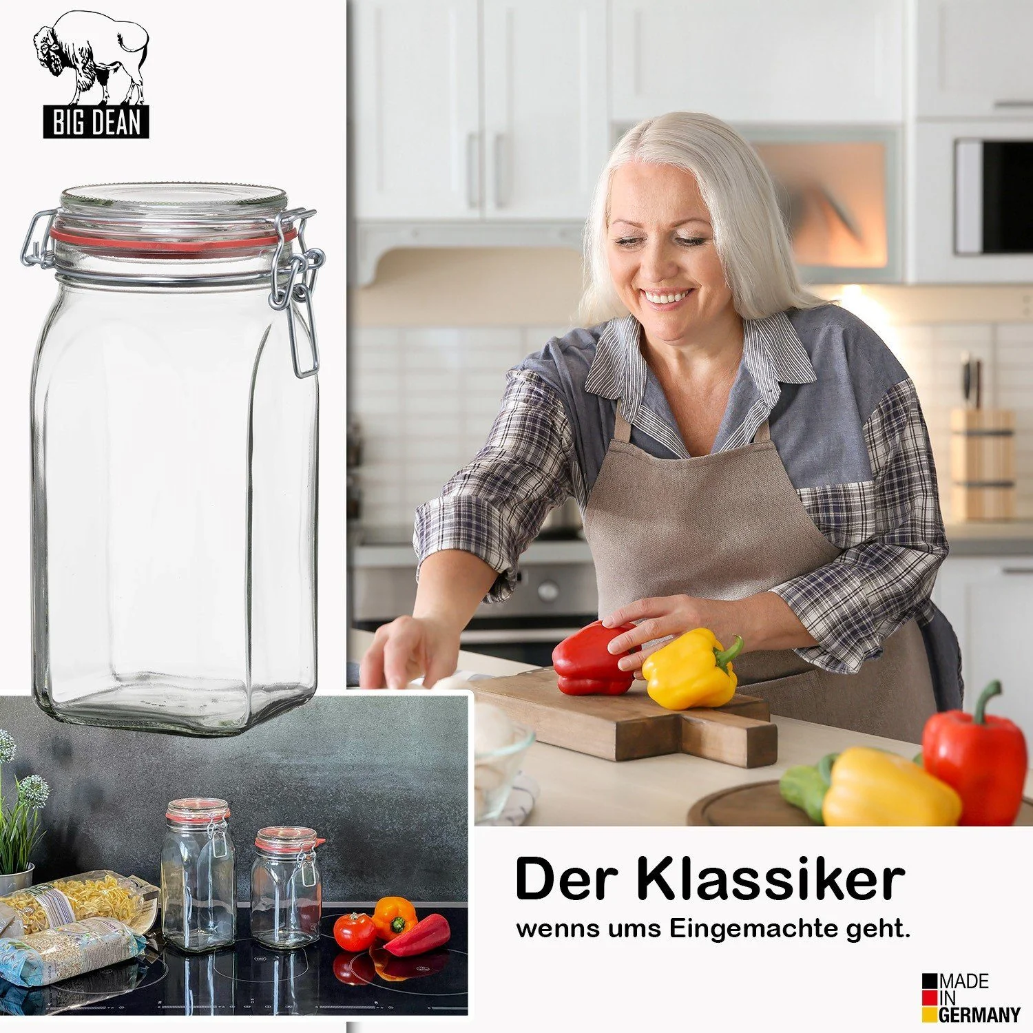 BIGDEAN 12x Einmachgläser 1,5 L mit Bügelverschluss Made in Germany