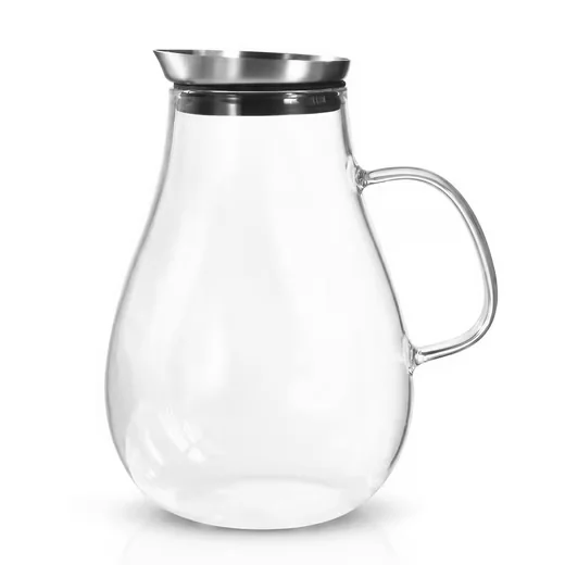 ARENDO Glaskaraffe 2,5 L mit Edelstahldeckel Grobfilter Wasserkaraffe