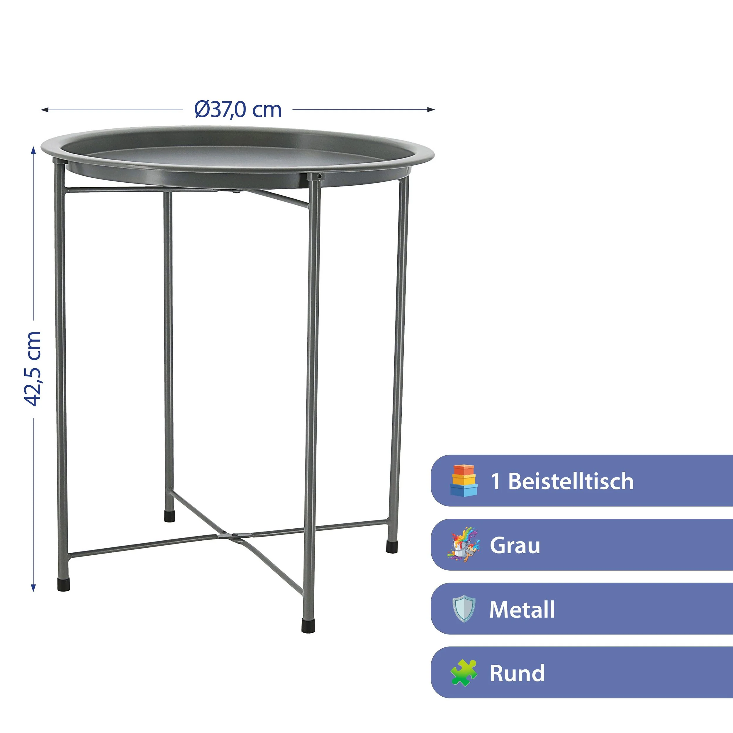 CEPEWA Beistelltisch rund grau Eisen PVC Industriedesign