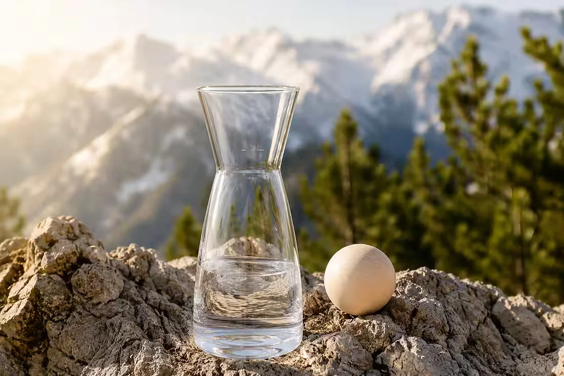 ZIRBENVIELFALT Wasserkaraffe 1L mit Zirbenkugel 7 cm