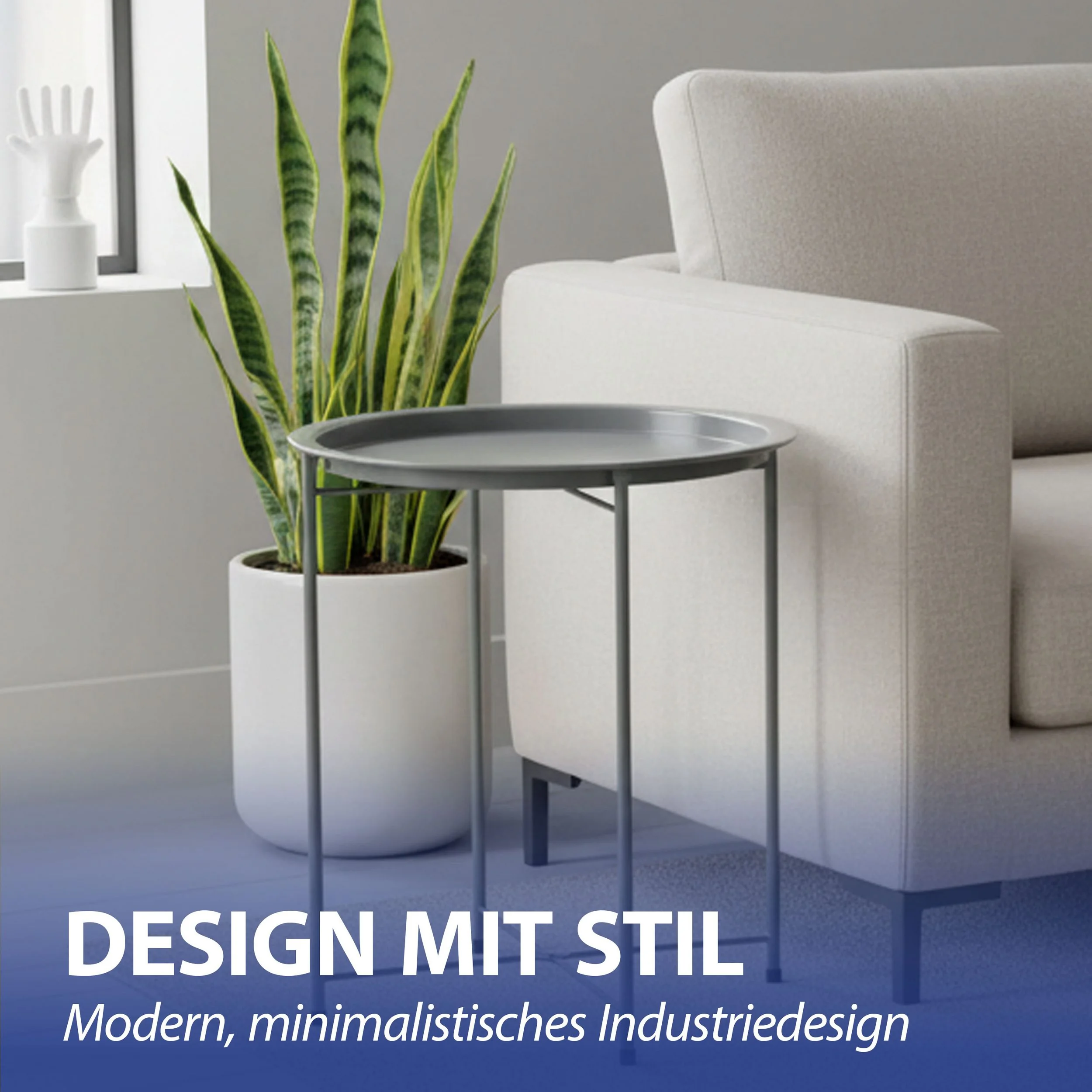 CEPEWA Beistelltisch rund grau Eisen PVC Industriedesign
