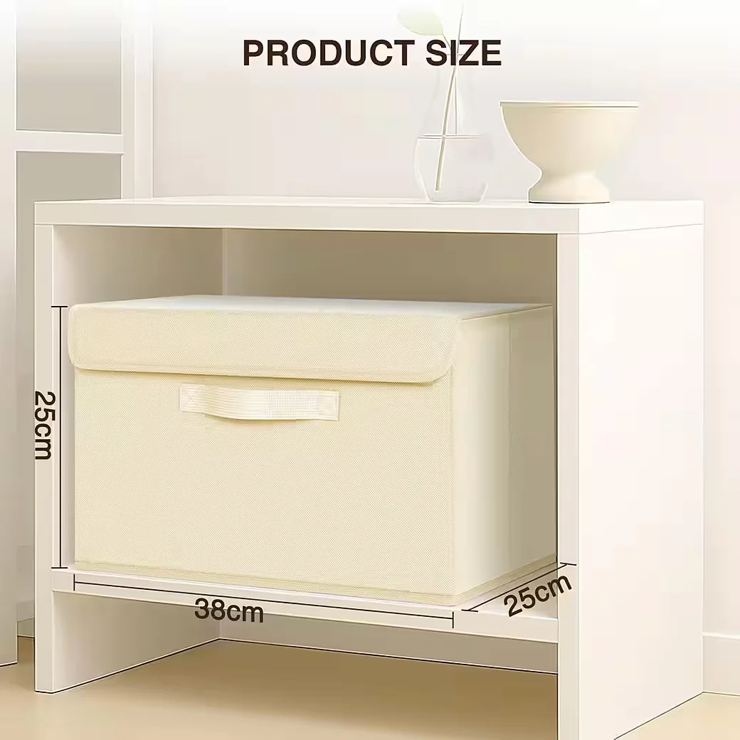 Faltbox Aufbewahrungsboxen Deckel Griff Stoff 2 Stück Lichtbeige