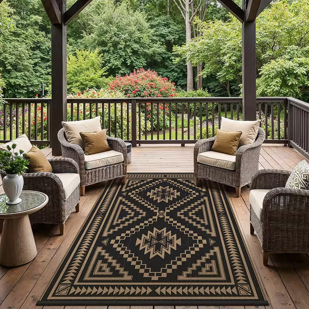 GENIMO Outdoorteppich beidseitig, reinigbar, Boho, Balkon und Garten