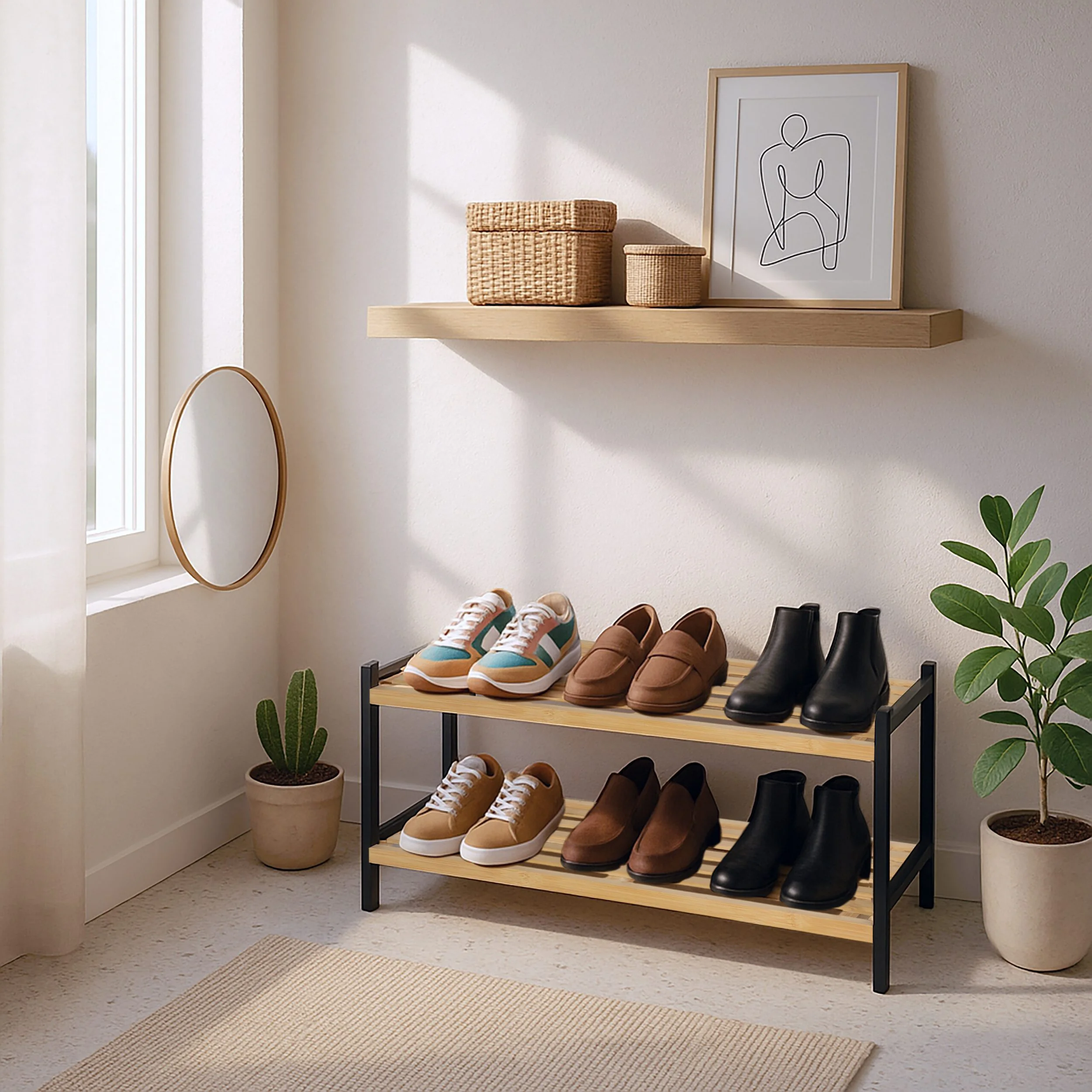 Relaxdays Schuhregal aus Bambus 2 Ebenen