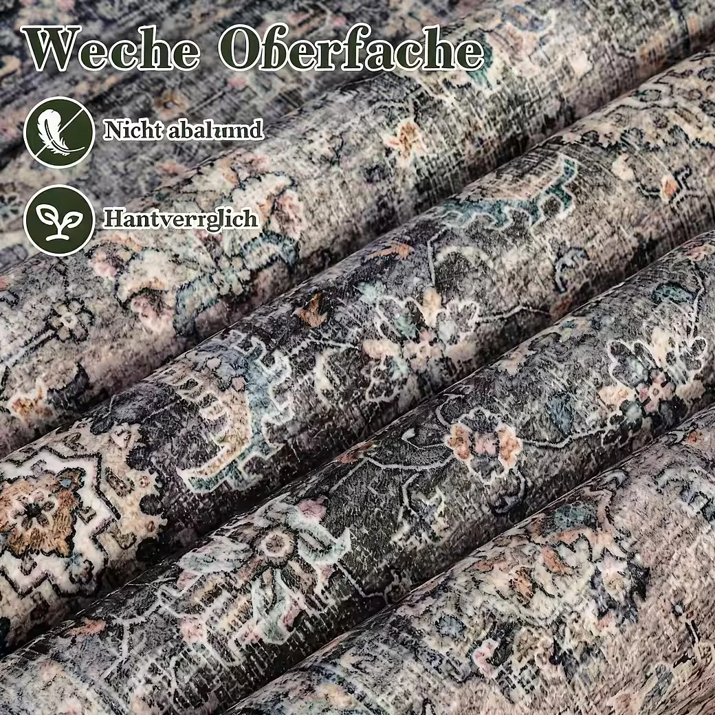 GARVEEMORE Waschbarer Orientteppich Kurzflor Vintage Teppich