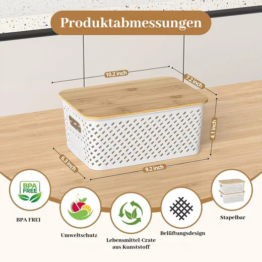BLINGBIN Aufbewahrungsboxen 6er Set mit Bambusdeckel 5L Kunststoff