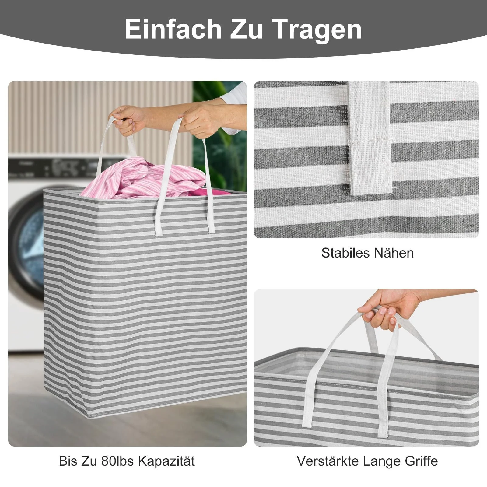 YOUYIJIA Wäschekorb 80L 2 Fächer faltbar Wäschesammler