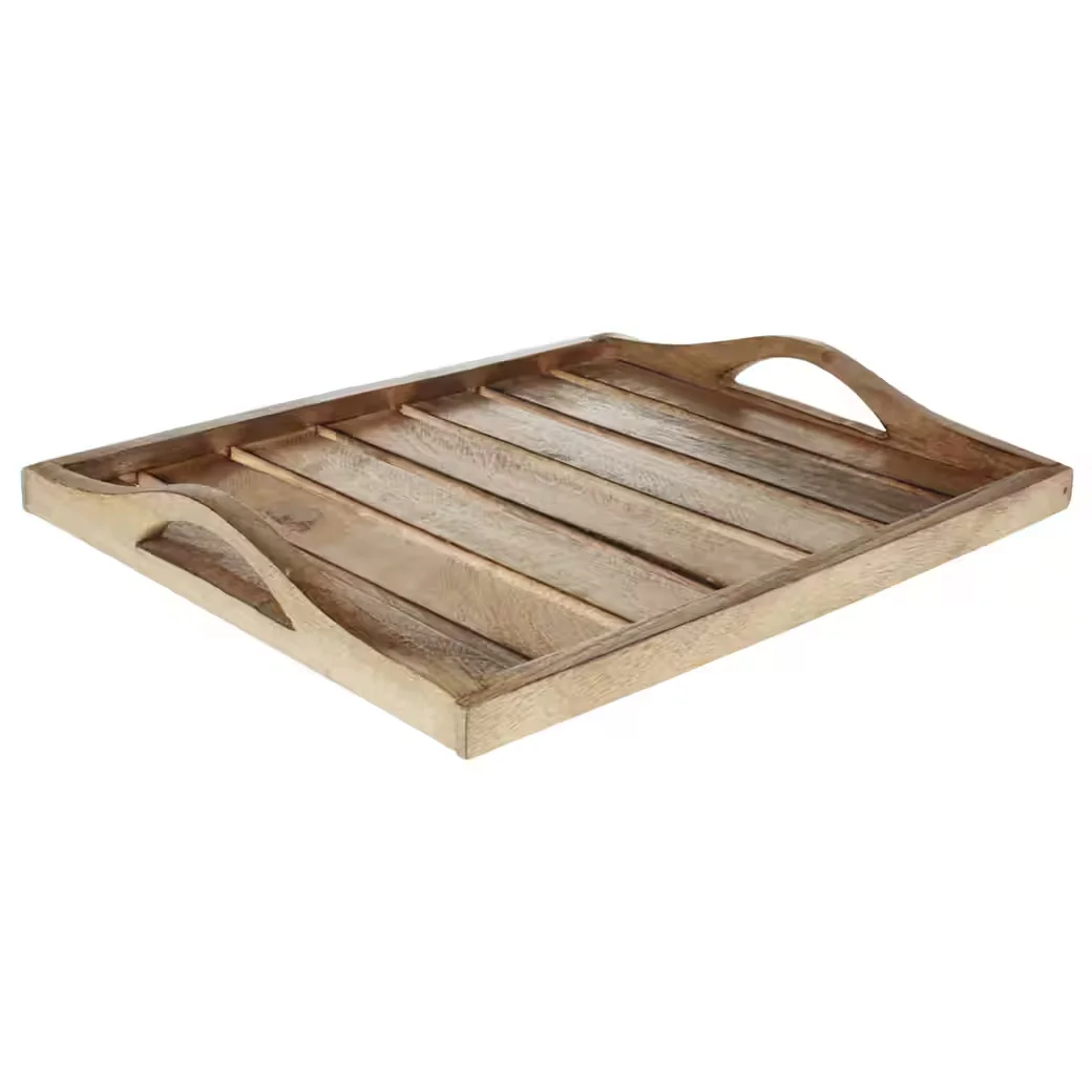MACOSA HOME Dekotablett Mangoholz 30 cm braun rechteckig mit Griffen