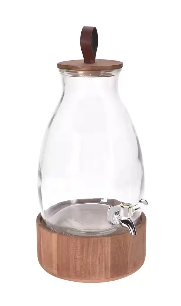 Spetebo Glas Getränkespender Wasserkaraffe mit Holzständer 5,5 L