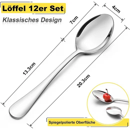 LUXUSKOLLEKTION Suppenlöffel Set Edelstahl 20,3cm 12 Stück