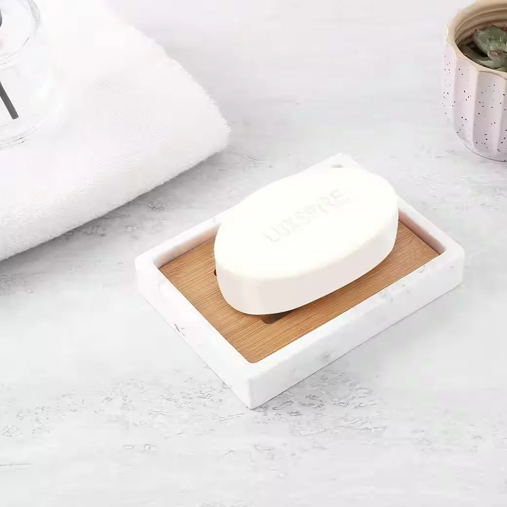 LUXUSKOLLEKTION Seifenschale Bambus Marmoroptik Weiß