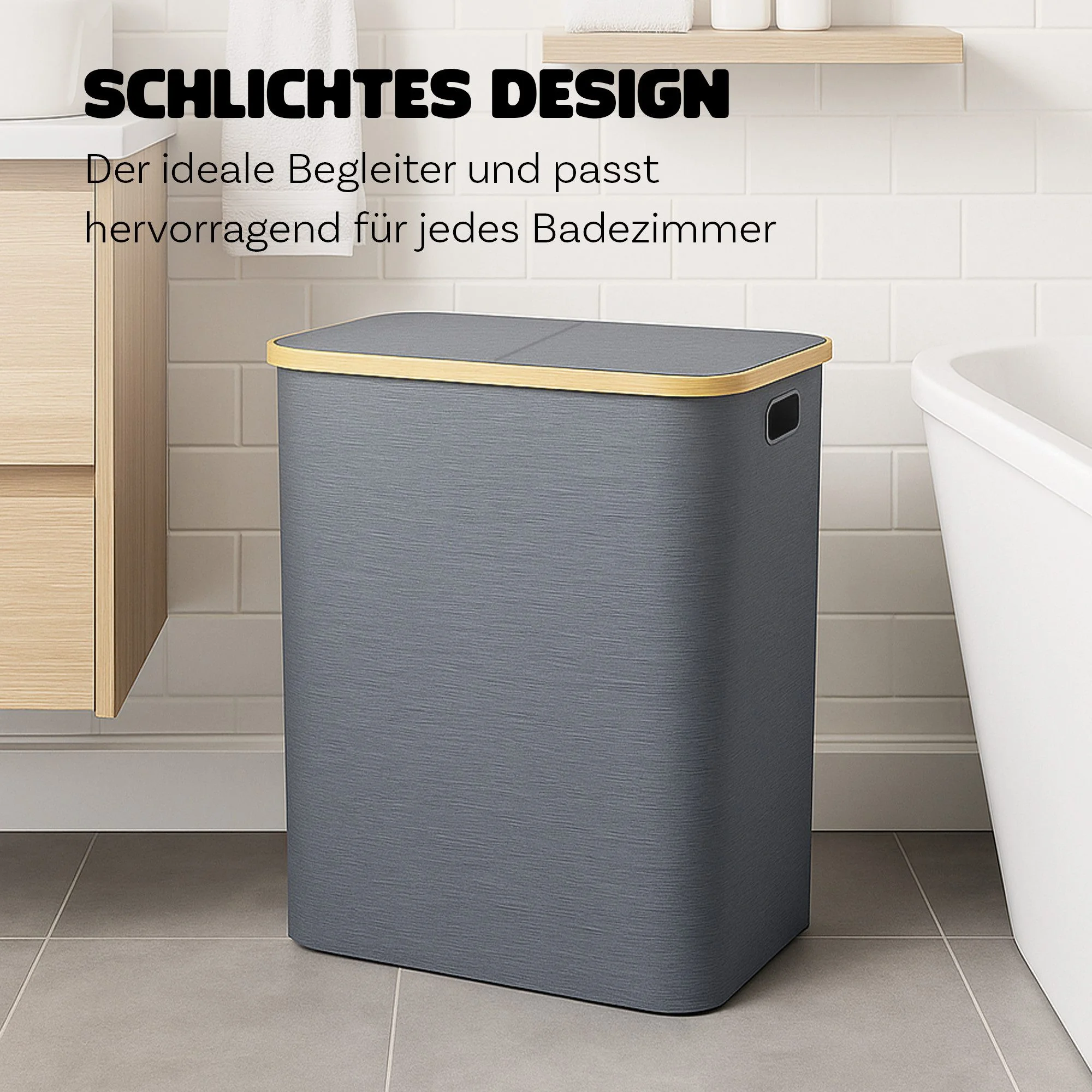 Bestlivings Wäschekorb Bambusrahmen 2 Fächer 54x34x65 cm