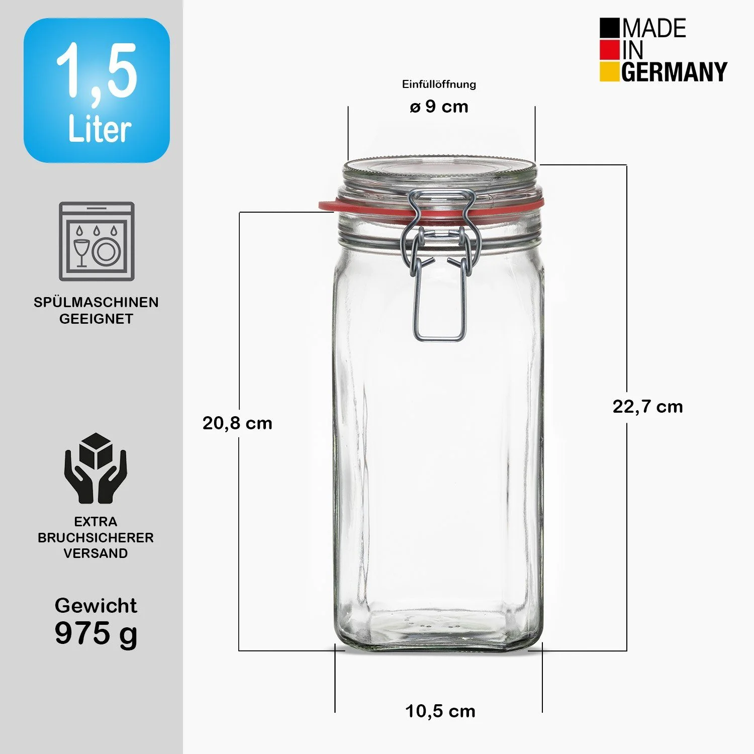 BIGDEAN 12x Einmachgläser 1,5 L mit Bügelverschluss Made in Germany