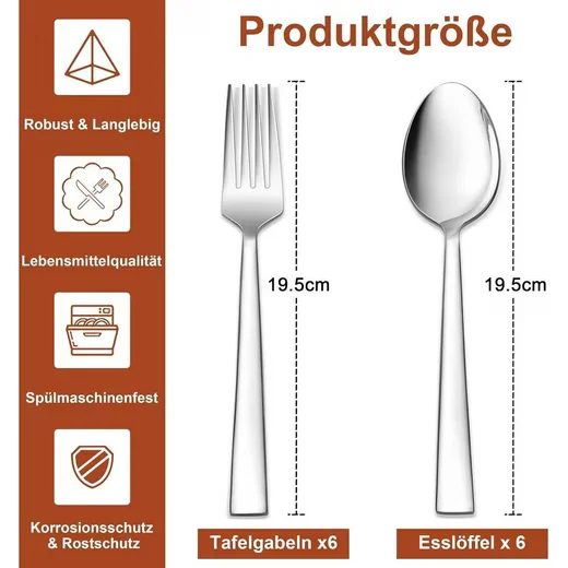 LUXUSKOLLEKTION Besteckset Edelstahl 12-teilig quadratischer Griff