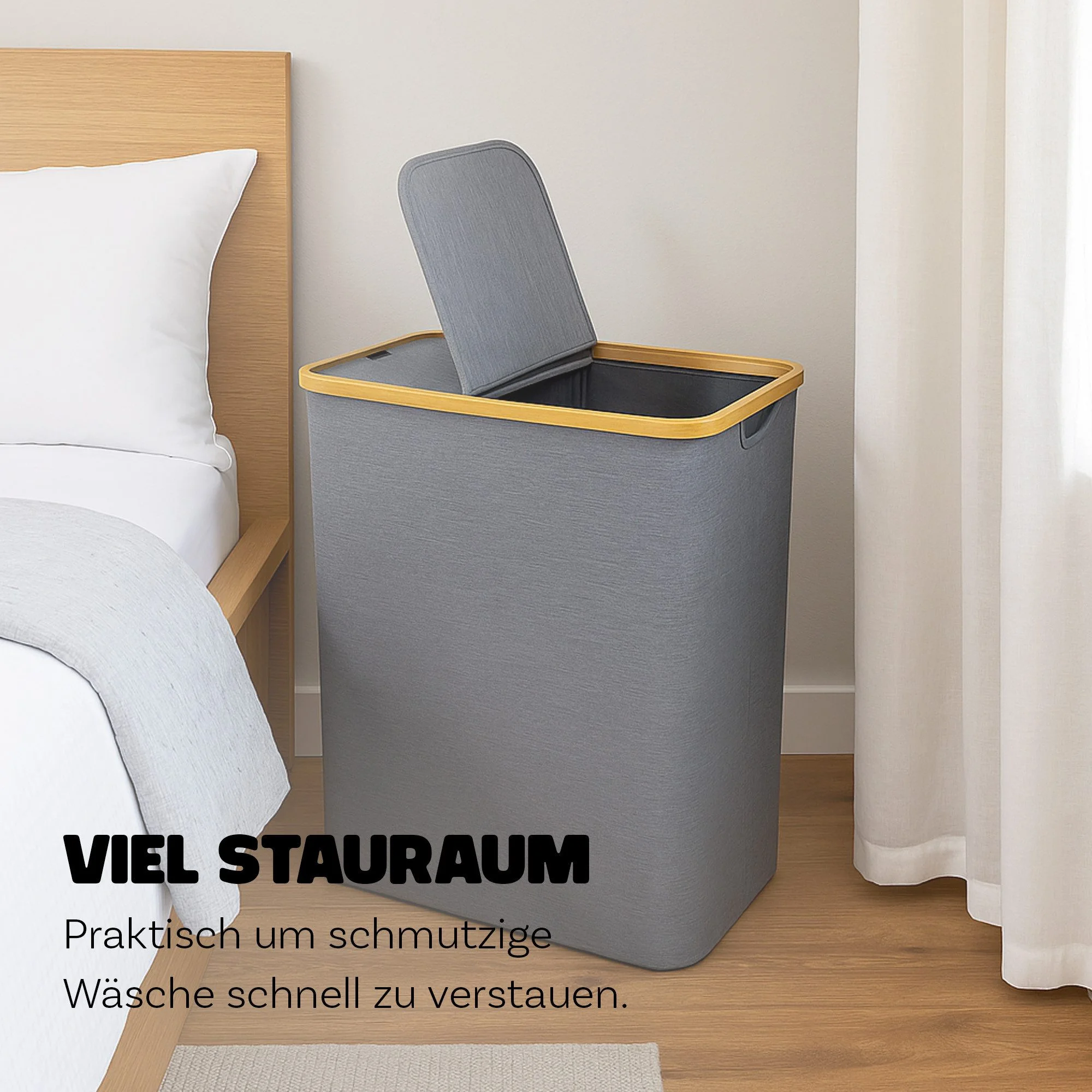 Bestlivings Wäschekorb Bambusrahmen 2 Fächer 54x34x65 cm