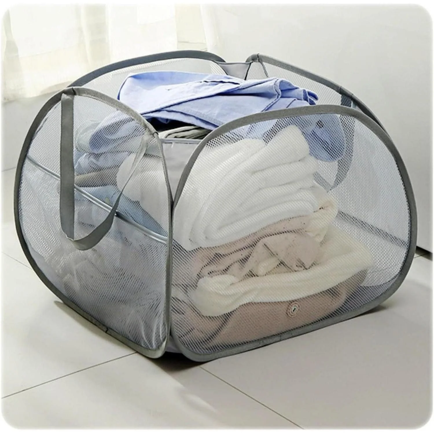 LUXUSKOLLEKTION Wäschekorb 90L faltbar PopUp mit Griff grau Camping