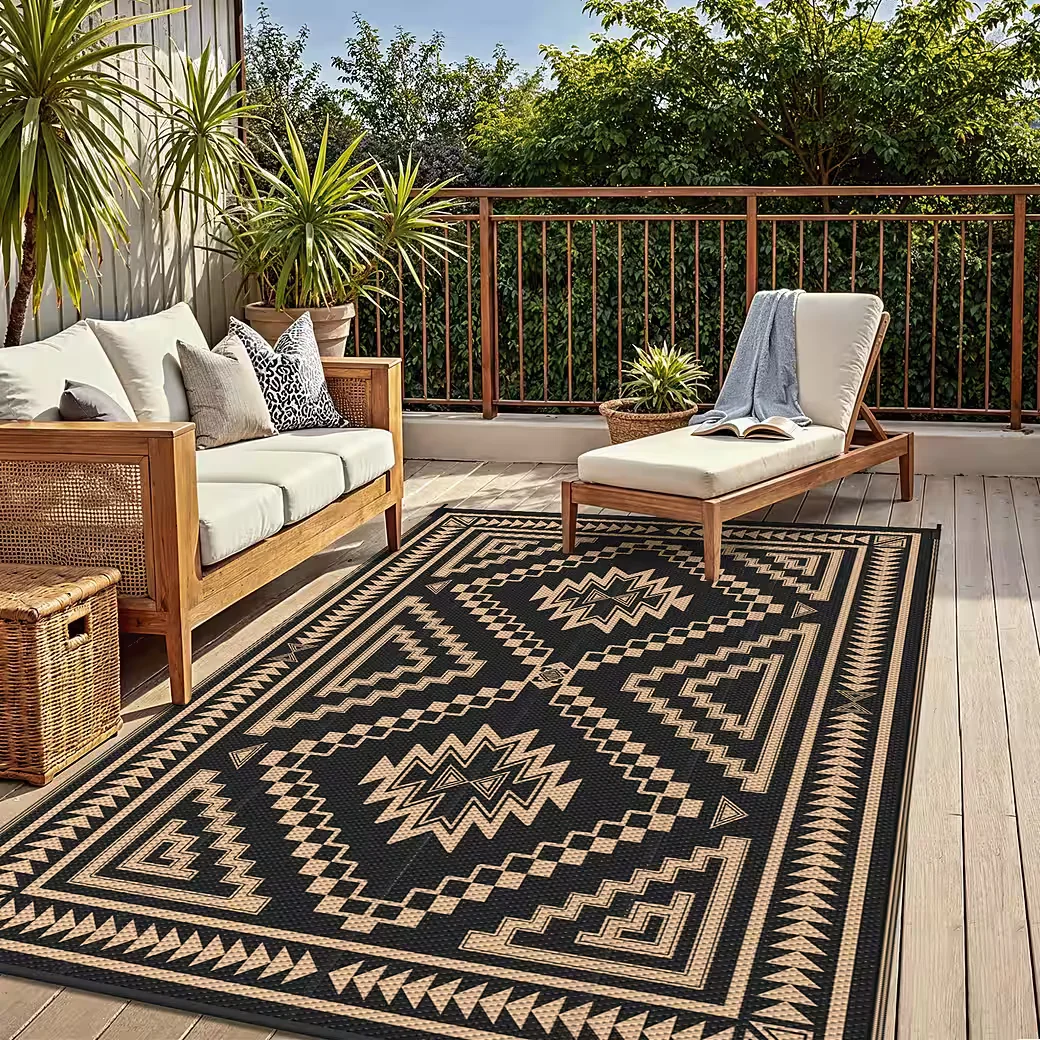 GENIMO Outdoorteppich beidseitig, reinigbar, Boho, Balkon und Garten