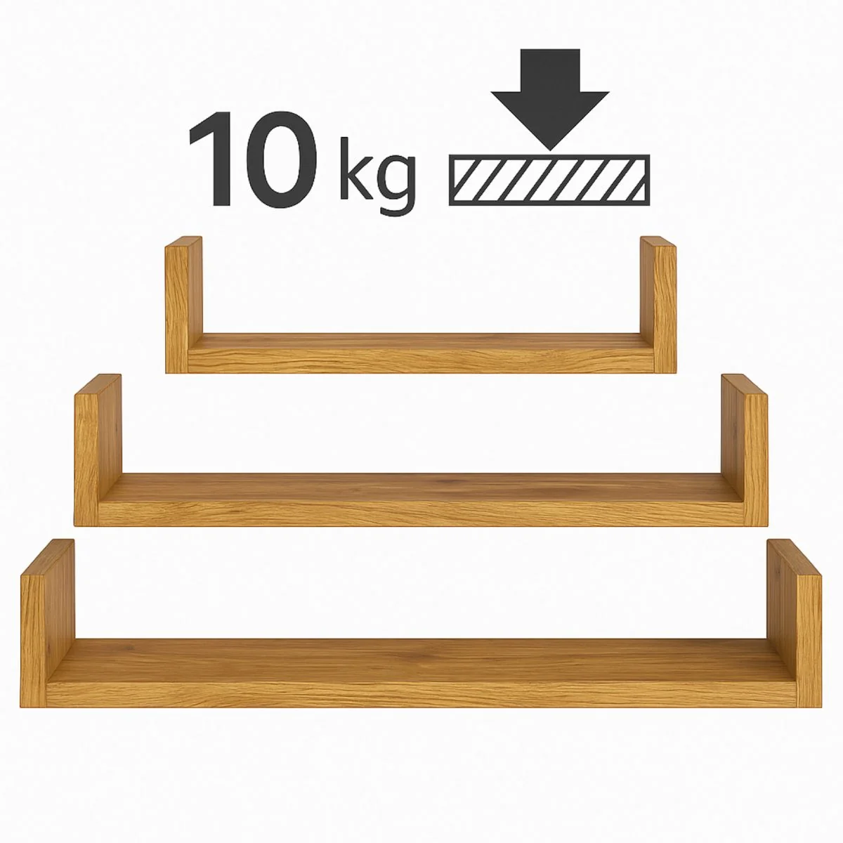 BEGRYF Wandregal 3er-Set, Erlefarben, 30/45/60 x 15 x 10 cm