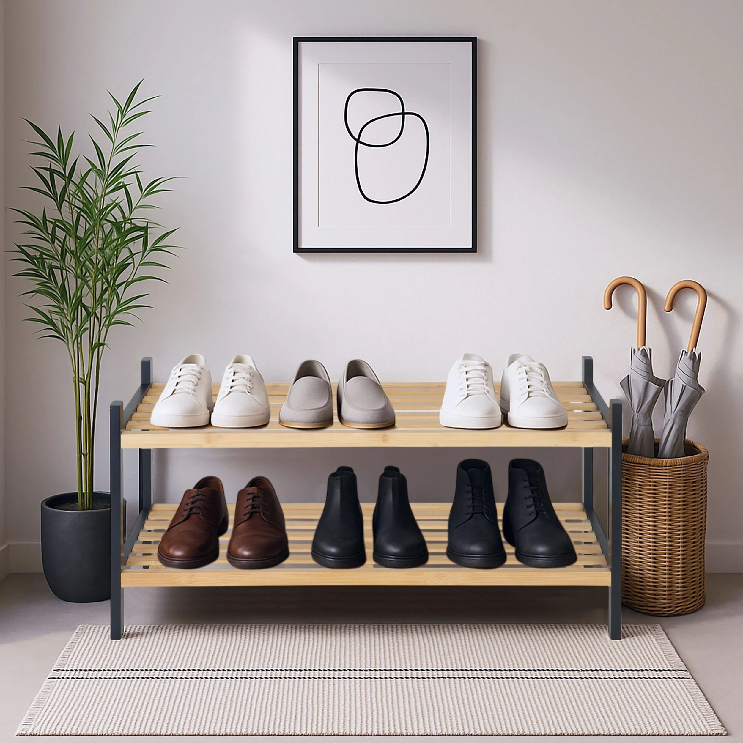 Relaxdays Schuhregal aus Bambus 2 Ebenen