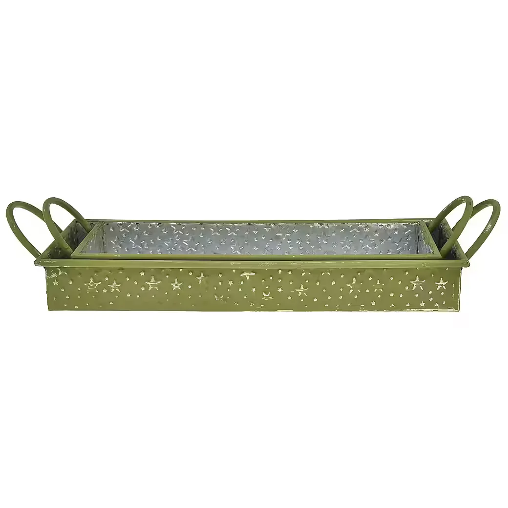 FLORISTS PRODUCTS Deko Tablett Weihnachten Grün Sterne Metall 2er