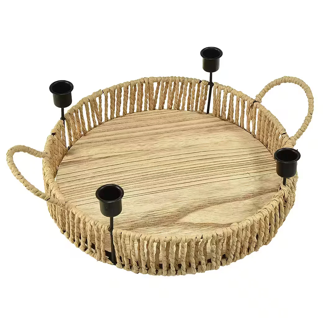 FLORISTS PRODUCTS Dekotablett Holz Ø30 cm mit 4 Kerzenhaltern schwarz