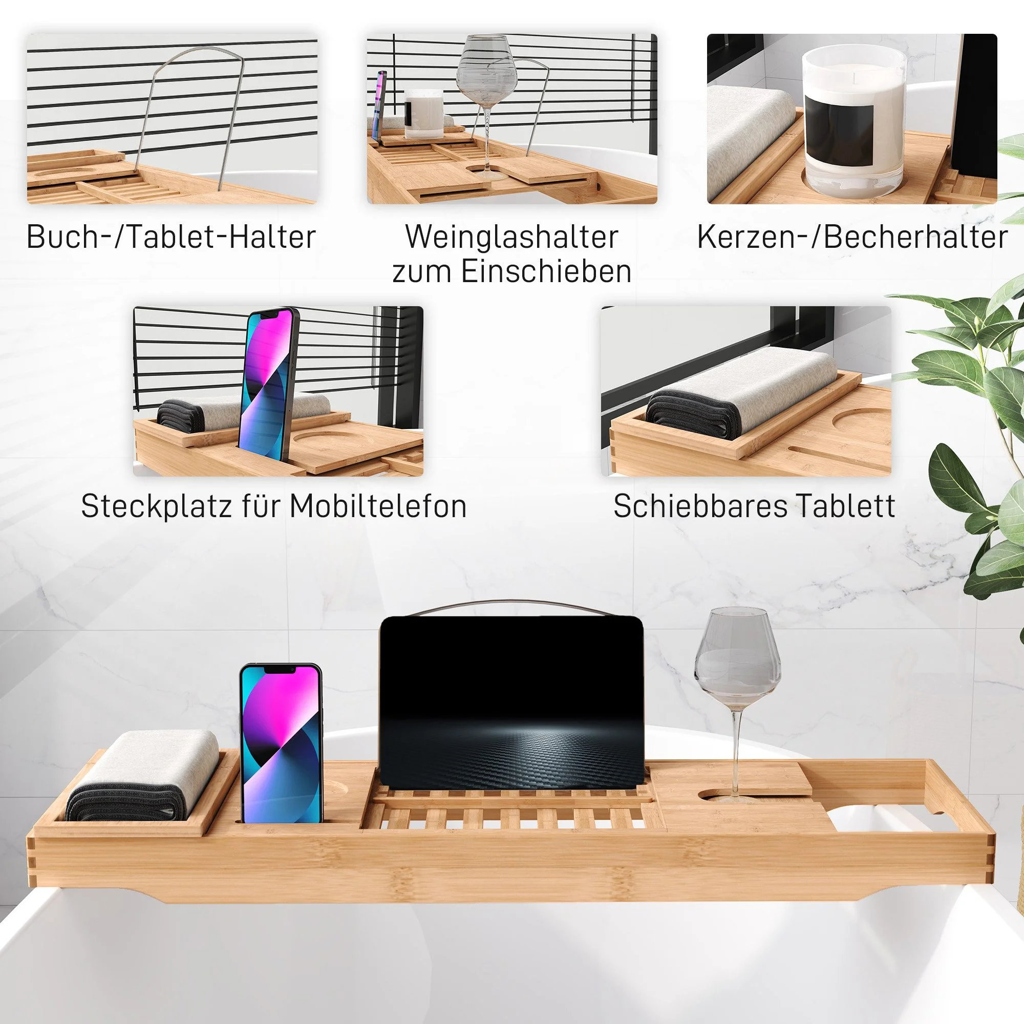 MC STAR Badewannenablage Bambus verstellbar Badewannenbrücke