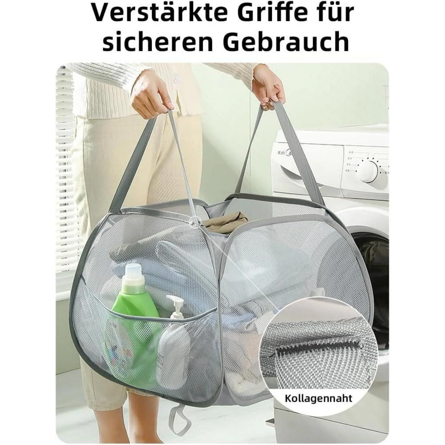 LUXUSKOLLEKTION Wäschekorb 90L faltbar PopUp mit Griff grau Camping