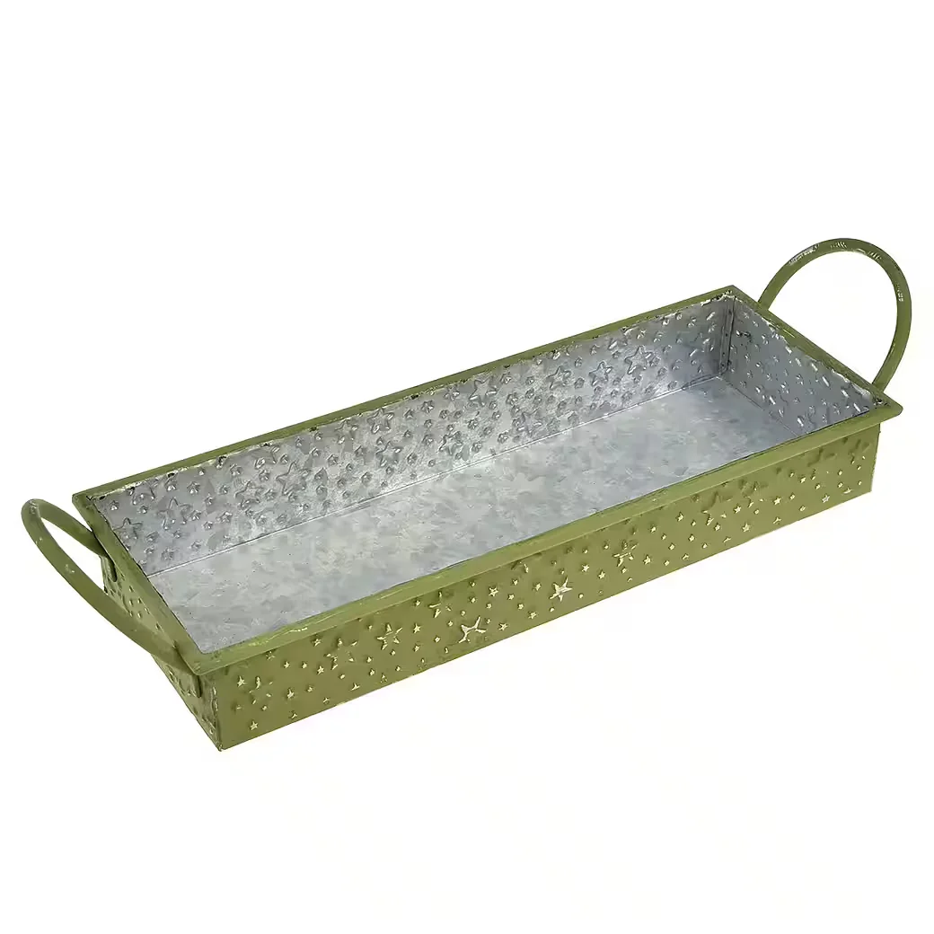 FLORISTS PRODUCTS Deko Tablett Weihnachten Grün Sterne Metall 2er