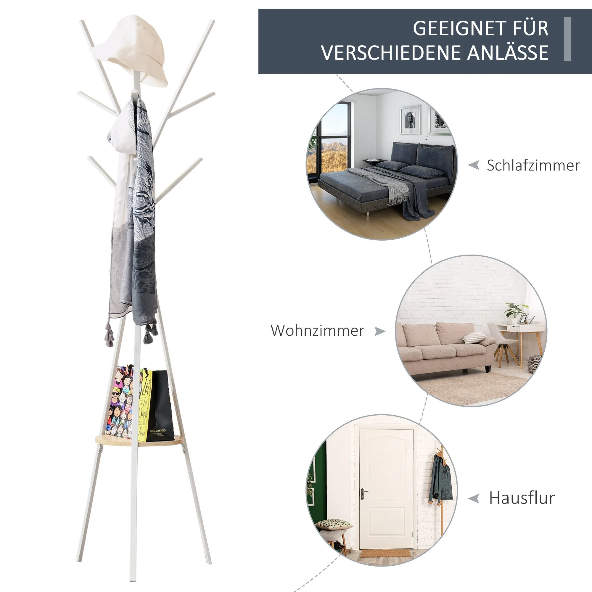 FURNICATO Garderobenständer Weiß 45x45x180 cm 8 Haken