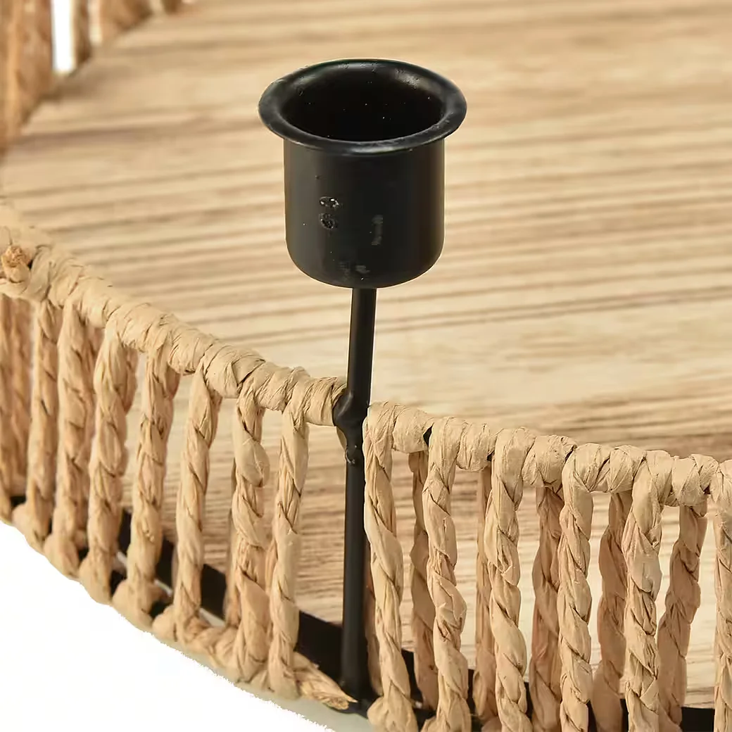 FLORISTS PRODUCTS Dekotablett Holz Ø30 cm mit 4 Kerzenhaltern schwarz