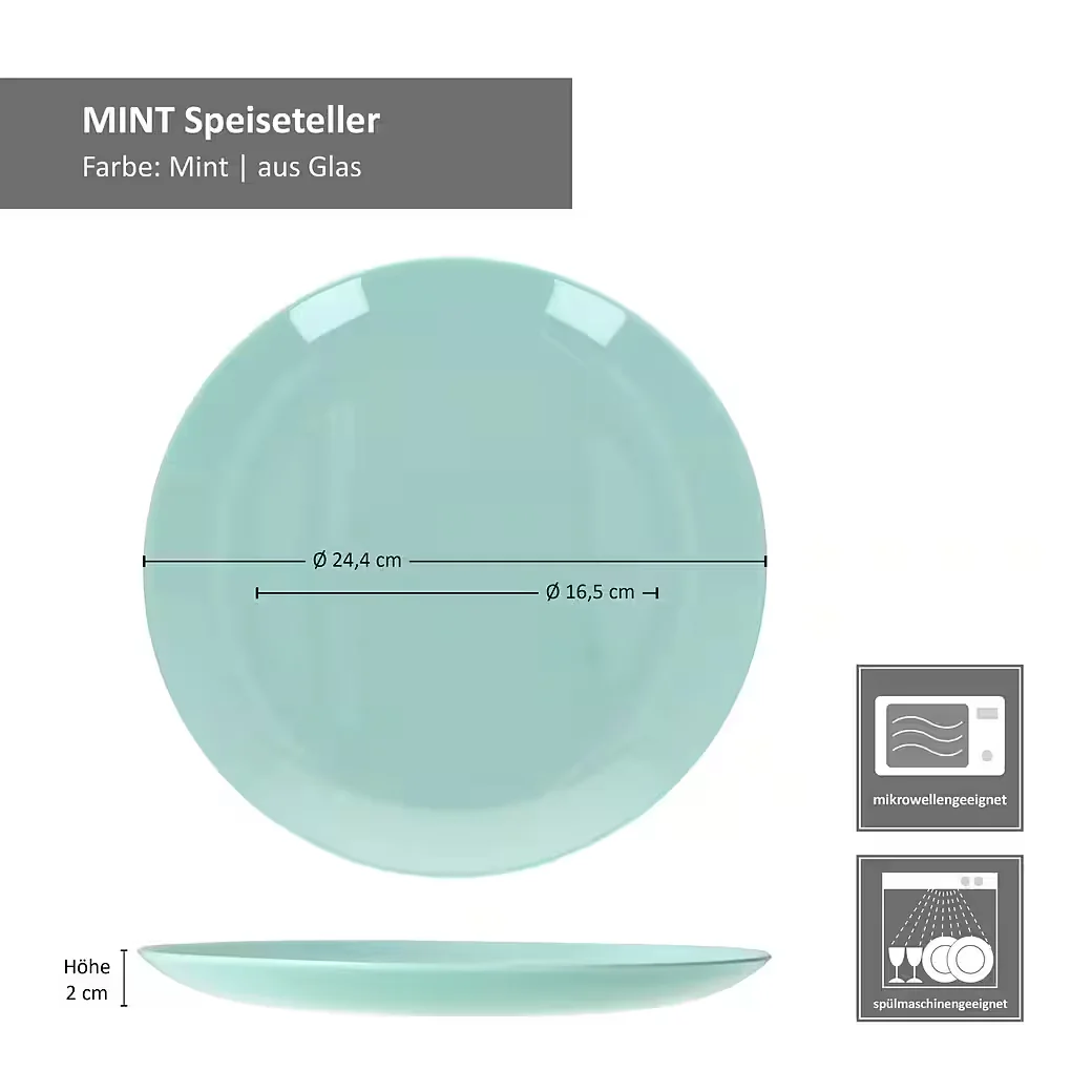 MamboCat Speiseteller 6er Set Mint Glas 24,4 cm flach
