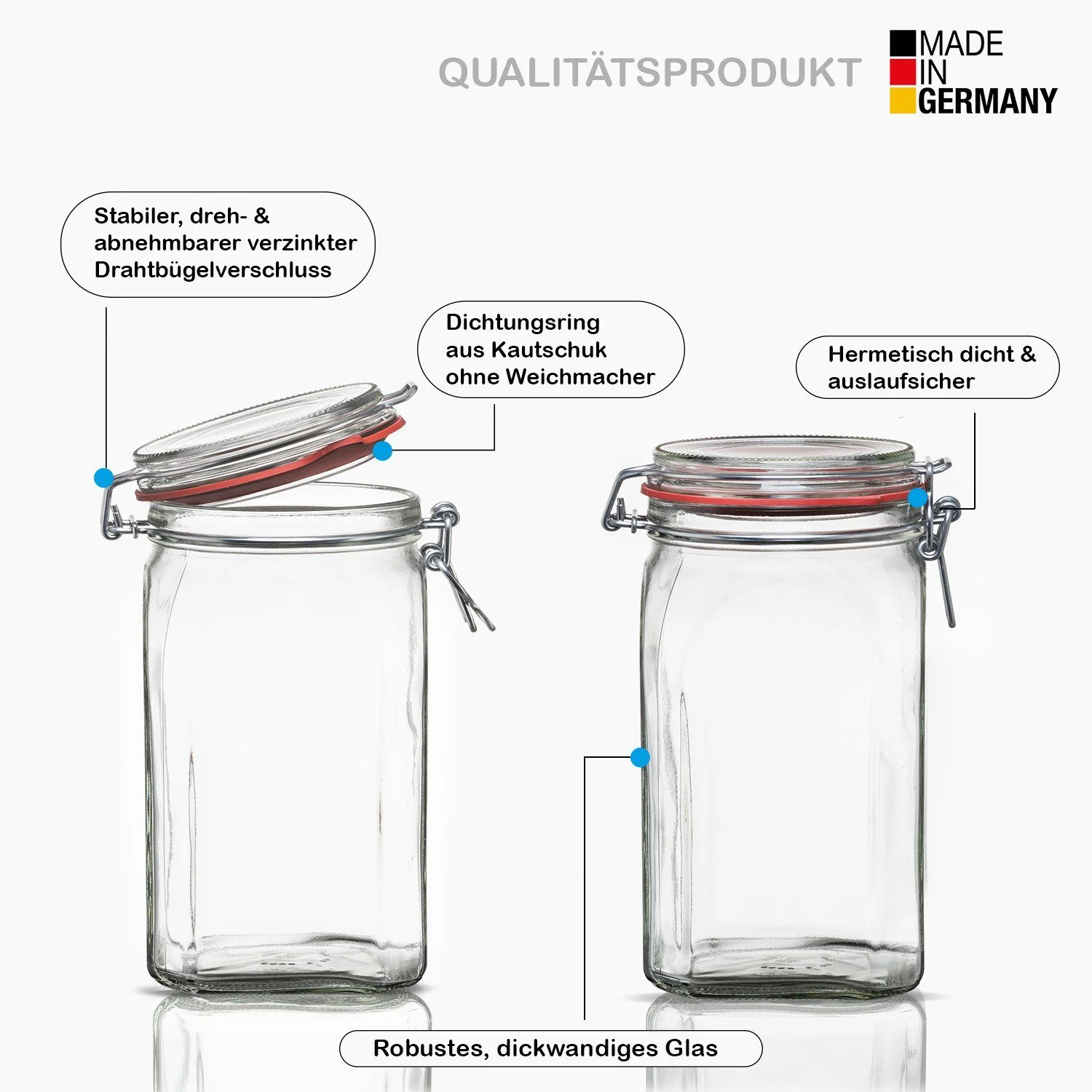 BIGDEAN 12x Einmachgläser 1,5 L mit Bügelverschluss Made in Germany