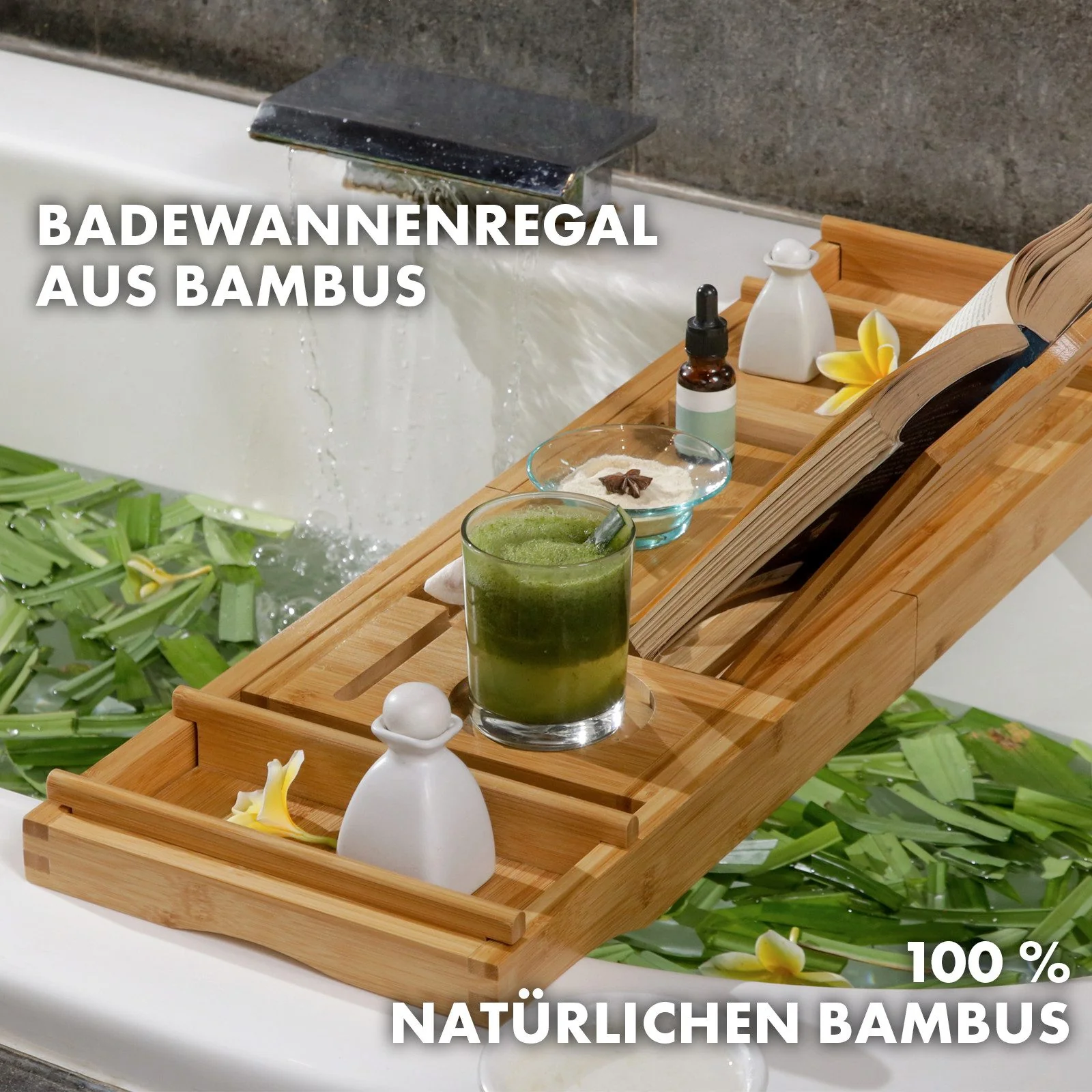 FLOORDIREKT Badewannenablage Bambus Oklahoma ausziehbar Tablett