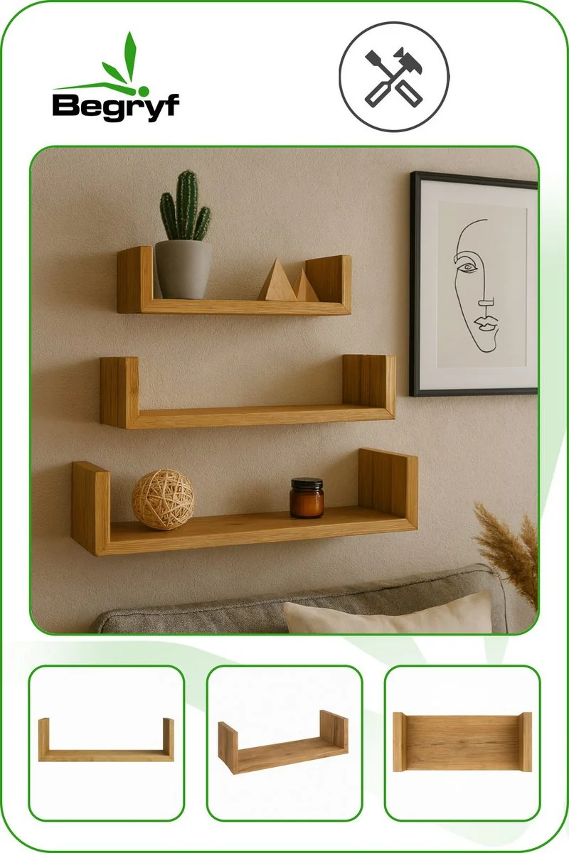 BEGRYF Wandregal 3er-Set, Erlefarben, 30/45/60 x 15 x 10 cm