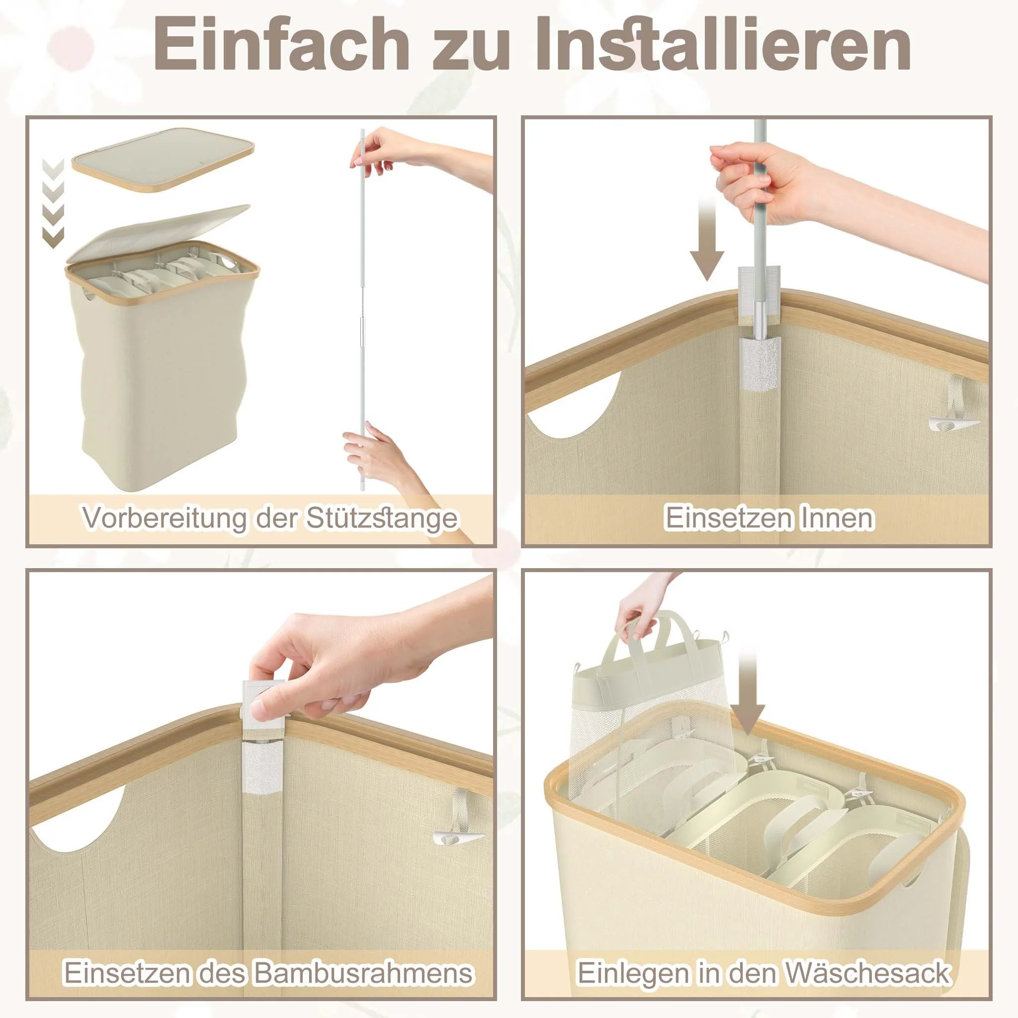 FIVMEN Wäschekorb 140L mit Deckel faltbar 3 Fächer Wäschesammler