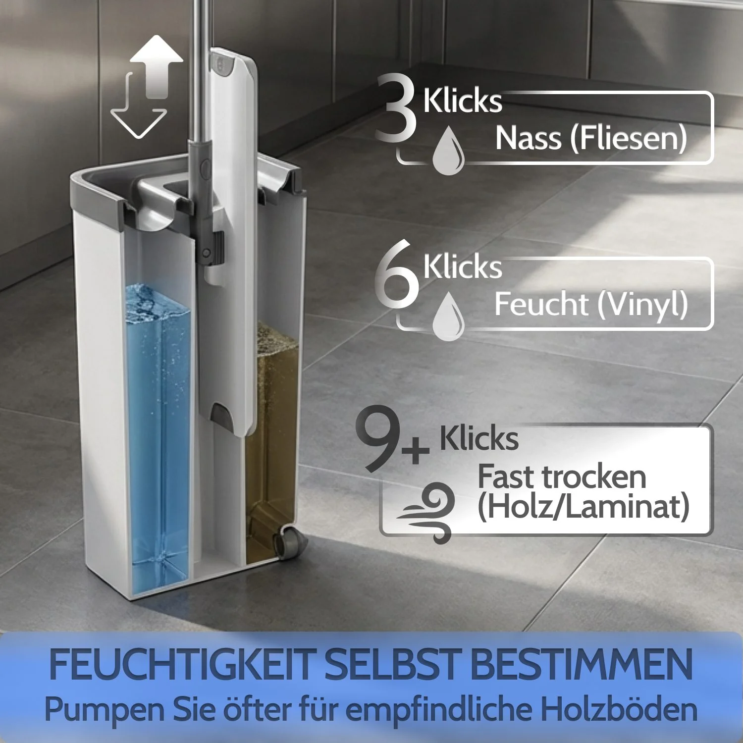 ALLYSON Wischmopp Set mit Zweikammer-Eimer, Frisch- und Schmutzwasser