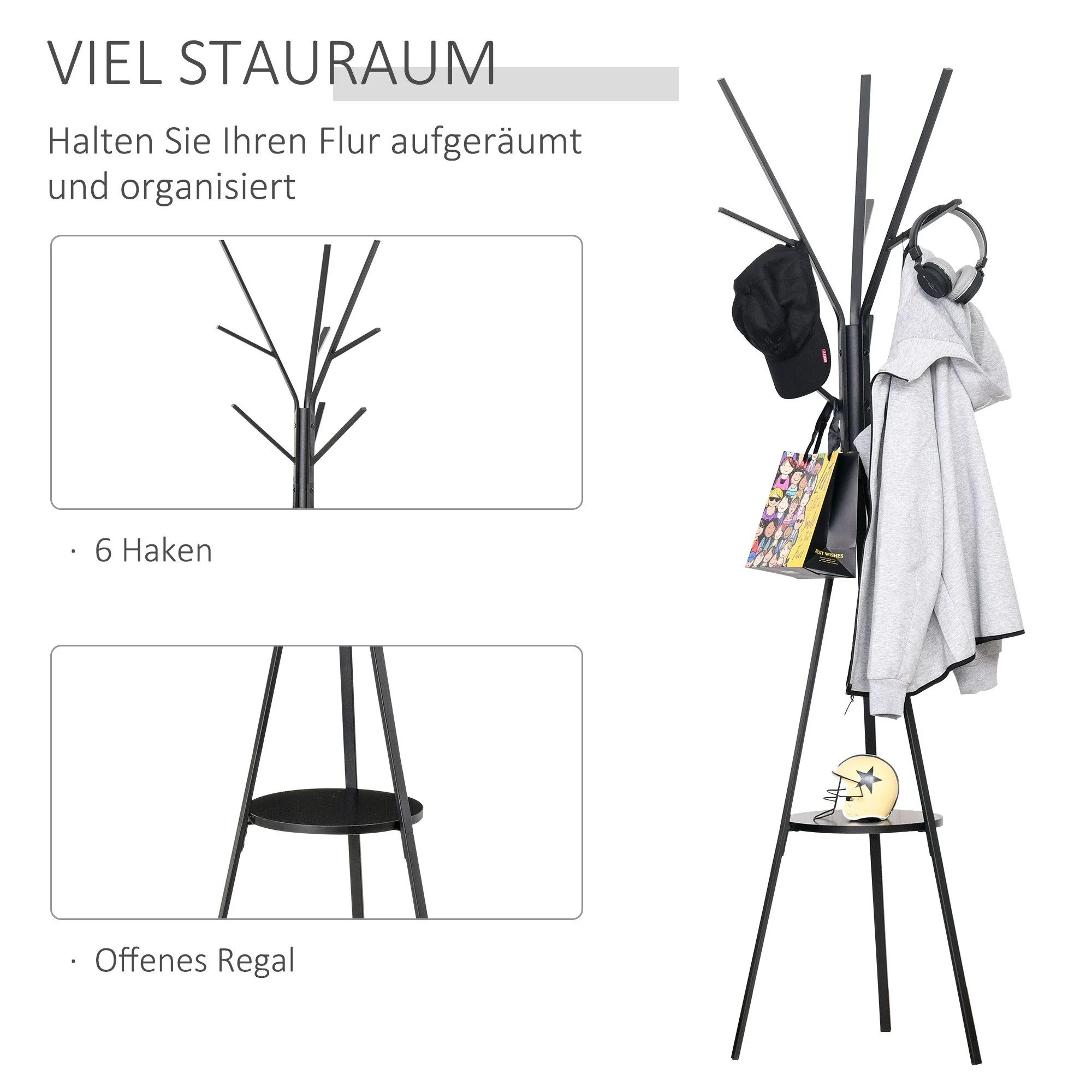 MC STAR Garderobenständer 180 cm schwarz Metall Kleiderständer